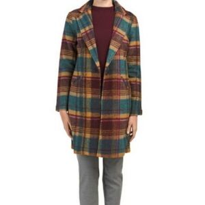 NEW Rachel Zoe Wool Blend Plaid Overcoat Size S
